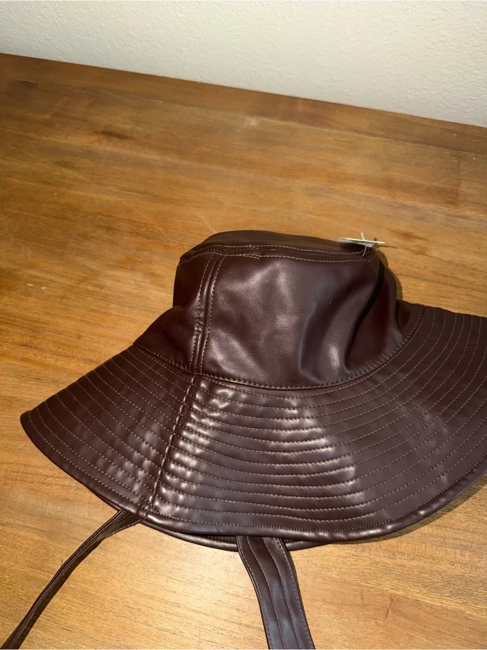 Anthropologie Faux Leather Bucket Hat in Chocolate Brown